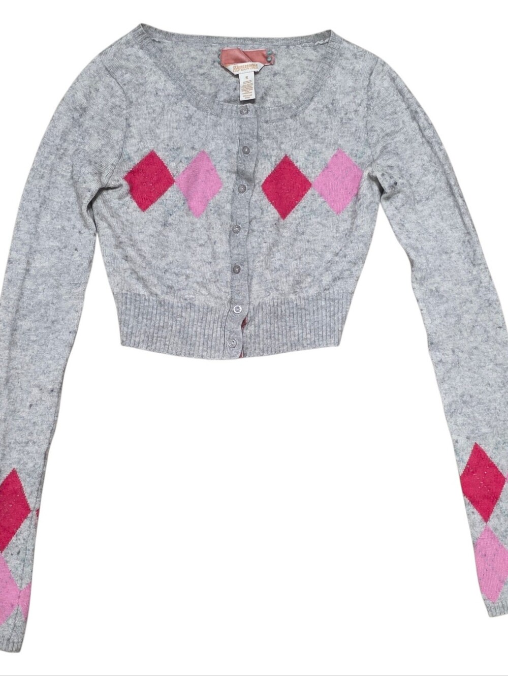 Abercrombie vintage Cashmere wool blend cropped button up cardigan with pink - Picture 4 of 7
